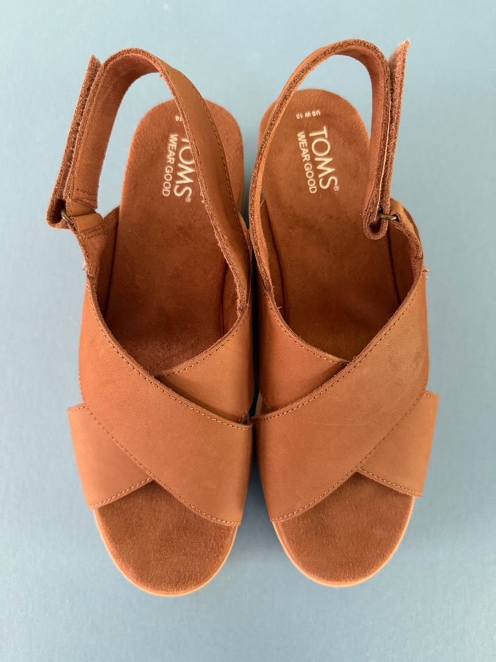 TOMS Diana Crisscross Brown Sugar Leather Jute Wrapped Platform Wedge Sandals - Picture 8 of 10